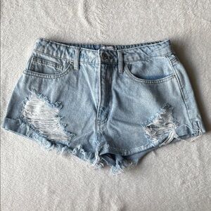 Forever 21 Light Blue Ripped Jean Shorts